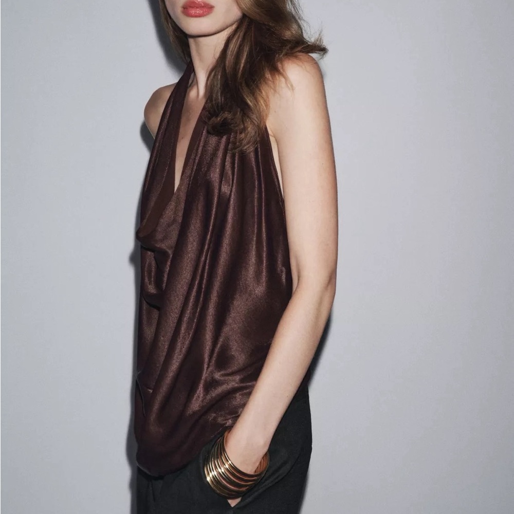 Zara halter top in burgundy - medium